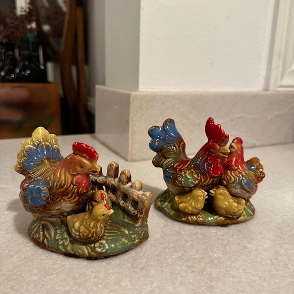 Vintage Other - Pair of vintage glazed ceramic rooster figurines
